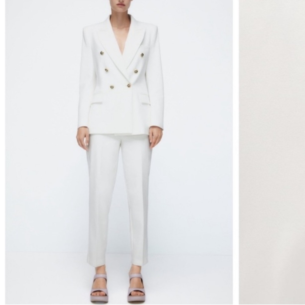 ZARA White Black Crest Buttons Double Breasted Blazer Jacket NWT - Picture 10 of 11